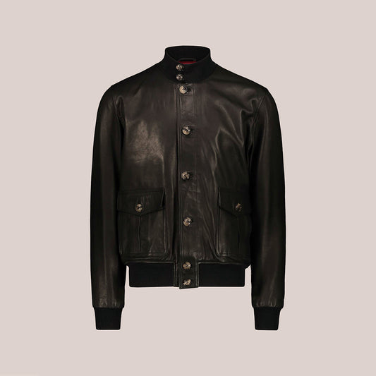 Men’s Vintage Black A-1 Flight Lambskin Leather Bomber Jacket - Classic & Durable