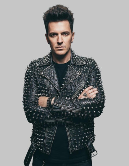 Men Black Brando Studded Rockstar Leather Jacket