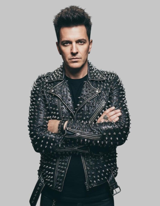 Men Black Brando Studded Rockstar Leather Jacket