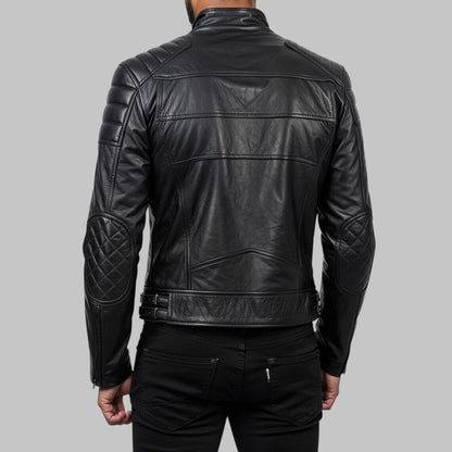Men Black Cyberpunk Padded Moto Leather Jacket