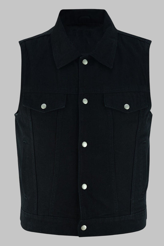 Men Black Denim Motorcycle Vest