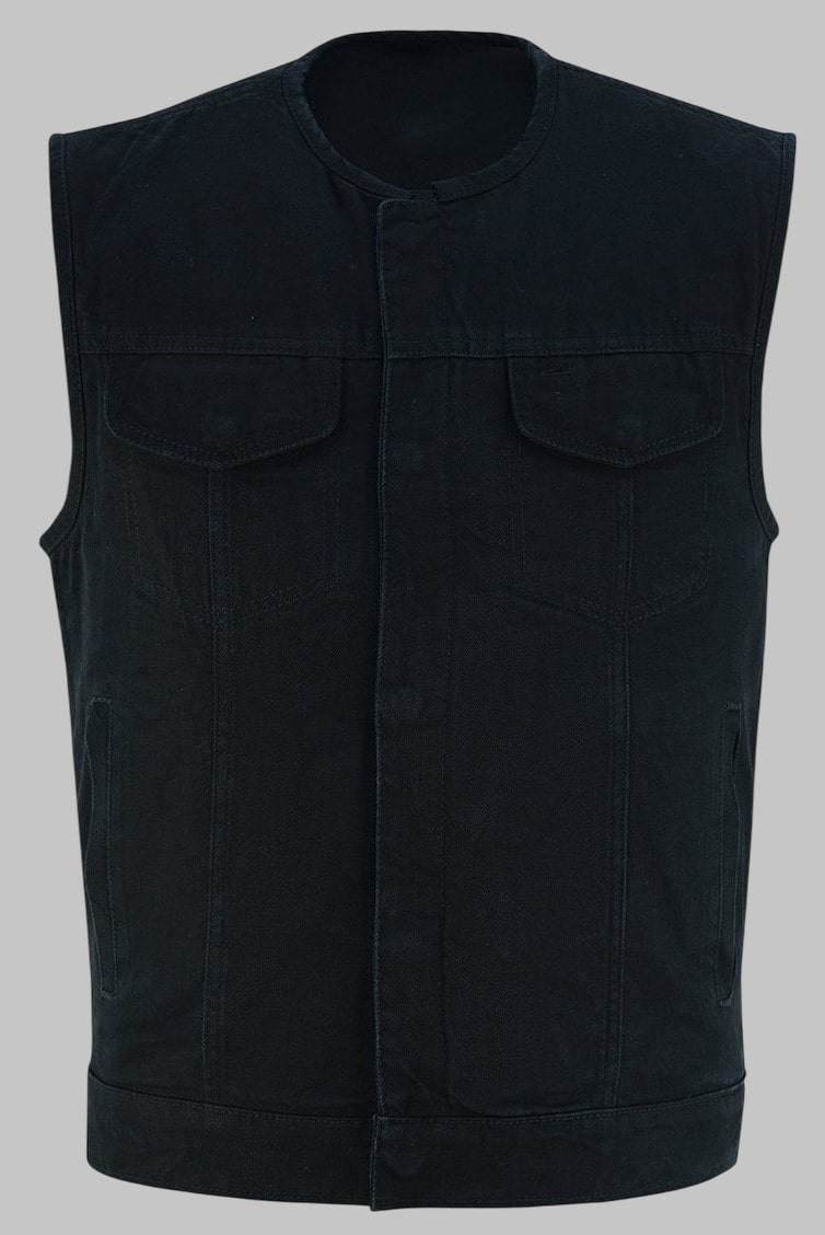 Men Black Denim Vest with Conceal Carry Pockets