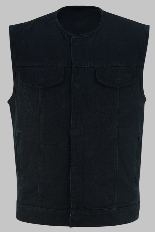 Men Black Denim Vest with Conceal Carry Pockets