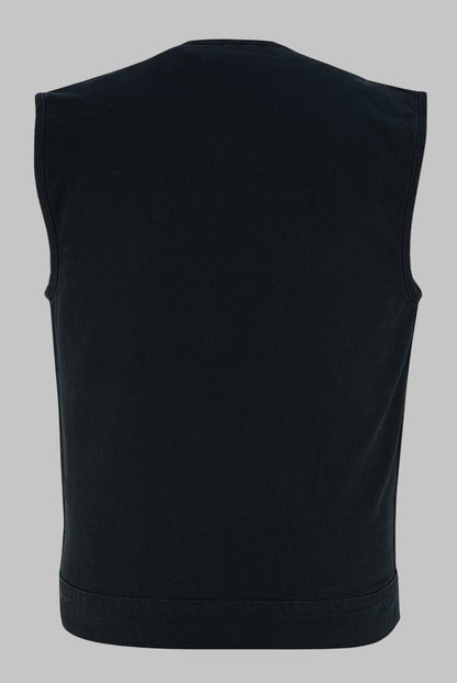 Men Black Denim Vest with Conceal Carry Pockets