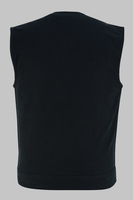 Men Black Denim Vest with Conceal Carry Pockets