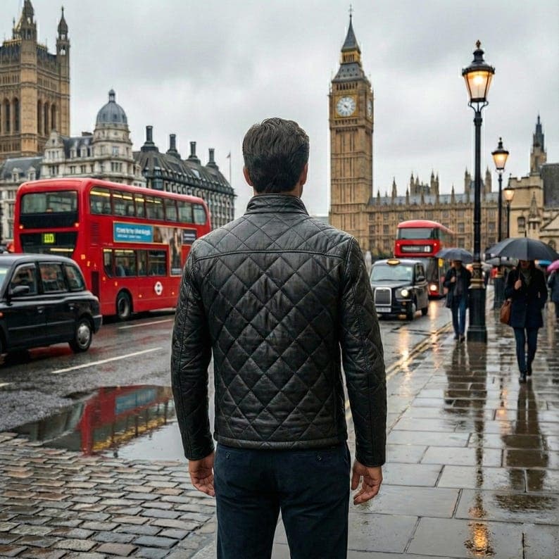 Men Black Lambskin Diamond Quilted Leather Puffer Jacket