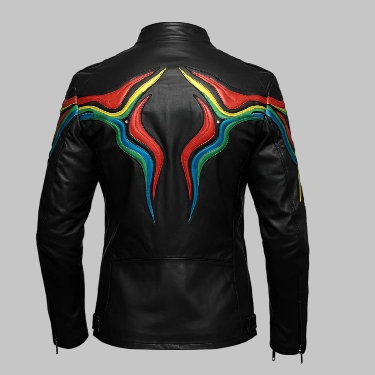 Men Black Rainbow Stripe Leather Jacket