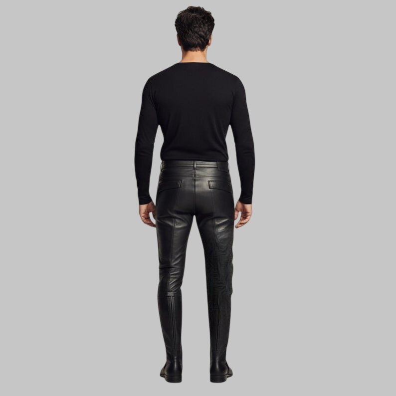 Men Black Slim Fit Leather Trousers