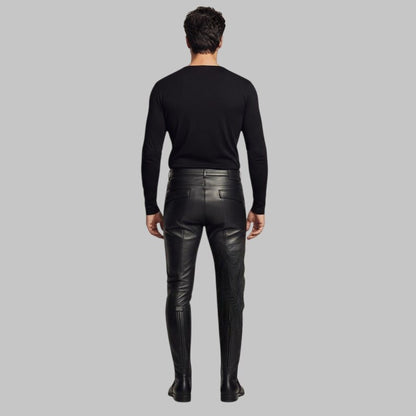 Men Black Slim Fit Leather Trousers