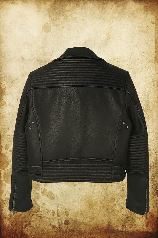 Men Black Slim Fit Studded Leather Biker Jacket
