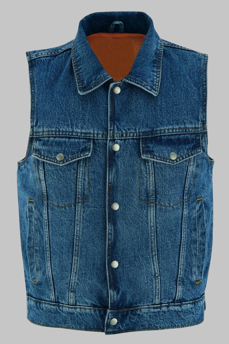 Men Blue Denim Motorcycle Vest
