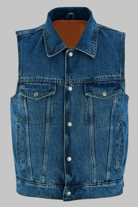 Men Blue Denim Motorcycle Vest
