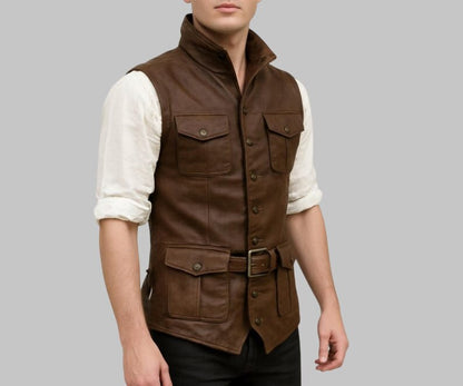 Men Brown Leather Jerkin Vest Medieval Style