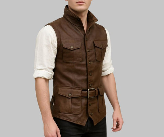 Men Brown Leather Jerkin Vest Medieval Style