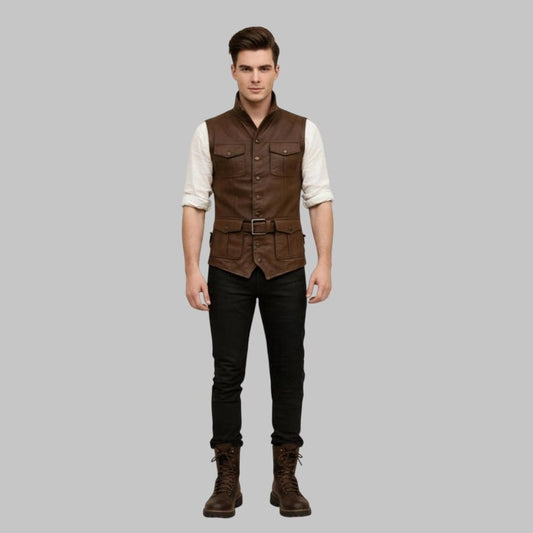 Men Brown Leather Jerkin Vest Medieval Style