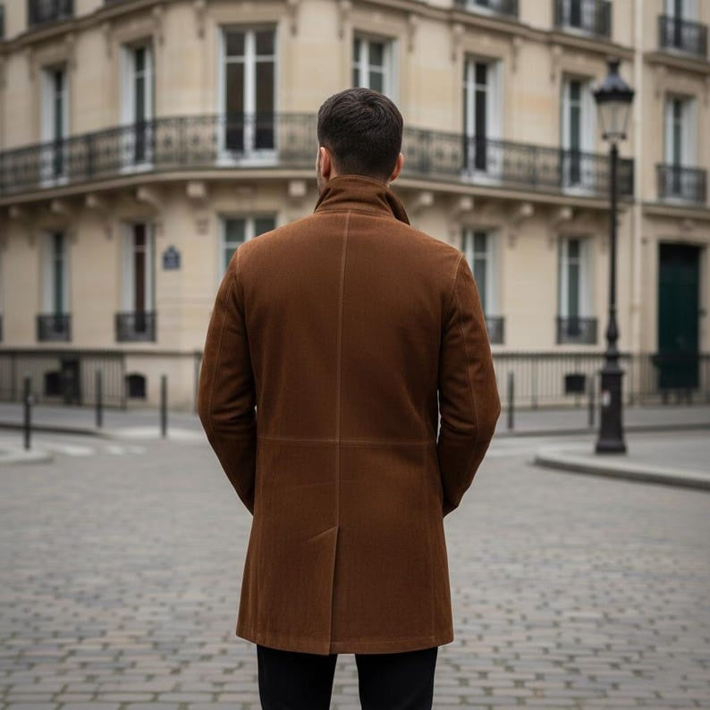 Men Brown Suede Leather Trench Coat