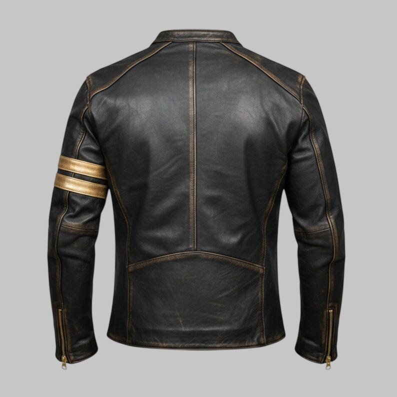 Men Distressed Brown Cafe Racer Leather Biker Jacket