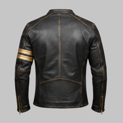 Men Distressed Brown Cafe Racer Leather Biker Jacket
