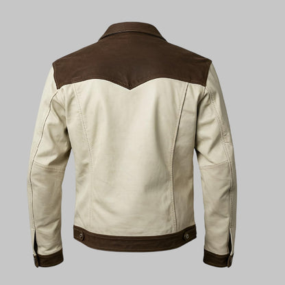 Men Handmade Beige and Brown Two-Tone Western Suede Leather Jacket