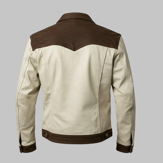 Men Handmade Beige and Brown Two-Tone Western Suede Leather Jacket