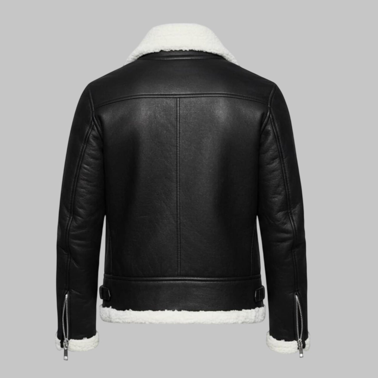 Men Handmade Black Shearling Sheepskin Leather Motorcycle Jacket
