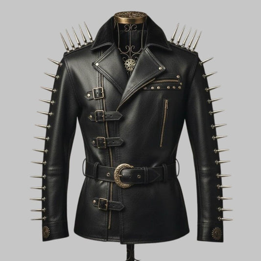 Men Handmade Spiked Studded Cowhide Leather Jacket