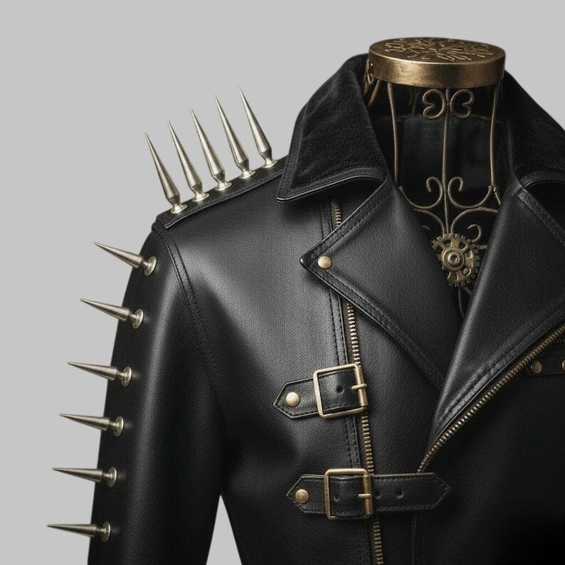 Men Handmade Spiked Studded Cowhide Leather Jacket