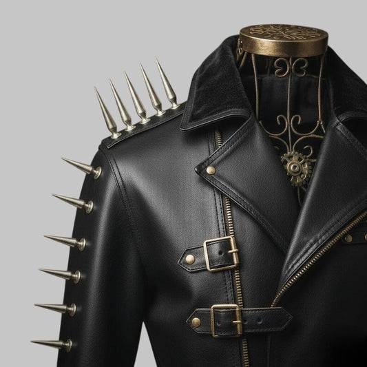 Men Handmade Spiked Studded Cowhide Leather Jacket