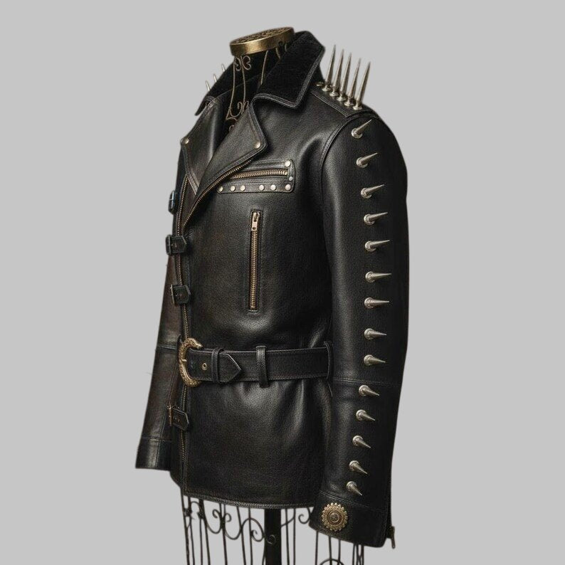 Men Handmade Spiked Studded Cowhide Leather Jacket