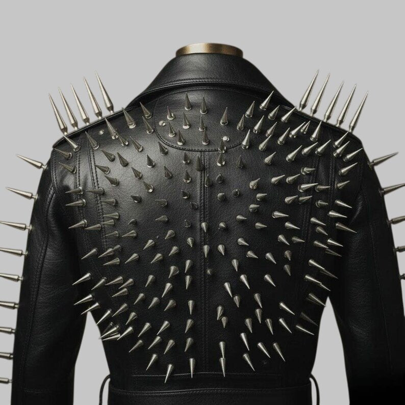 Men Handmade Spiked Studded Cowhide Leather Jacket