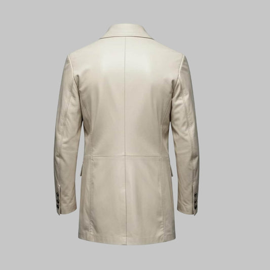 Men Handmade White Sheepskin Leather Blazer Jacket