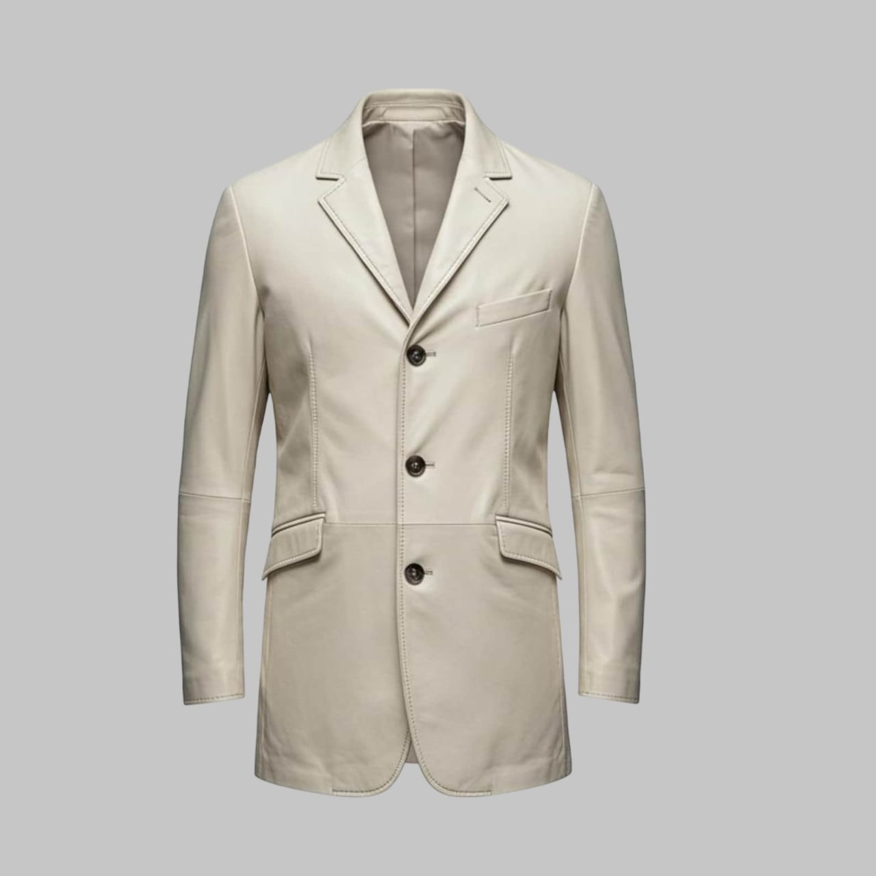Men Handmade White Sheepskin Leather Blazer Jacket