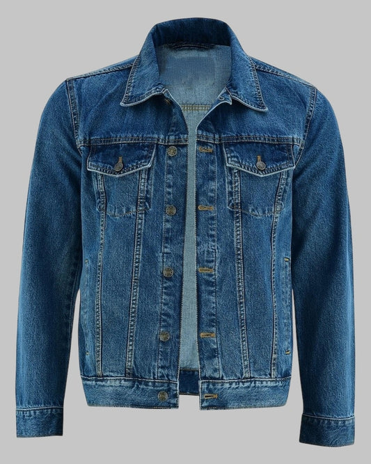 Men Heavy Duty Blue Denim Motorcycle Jacket
