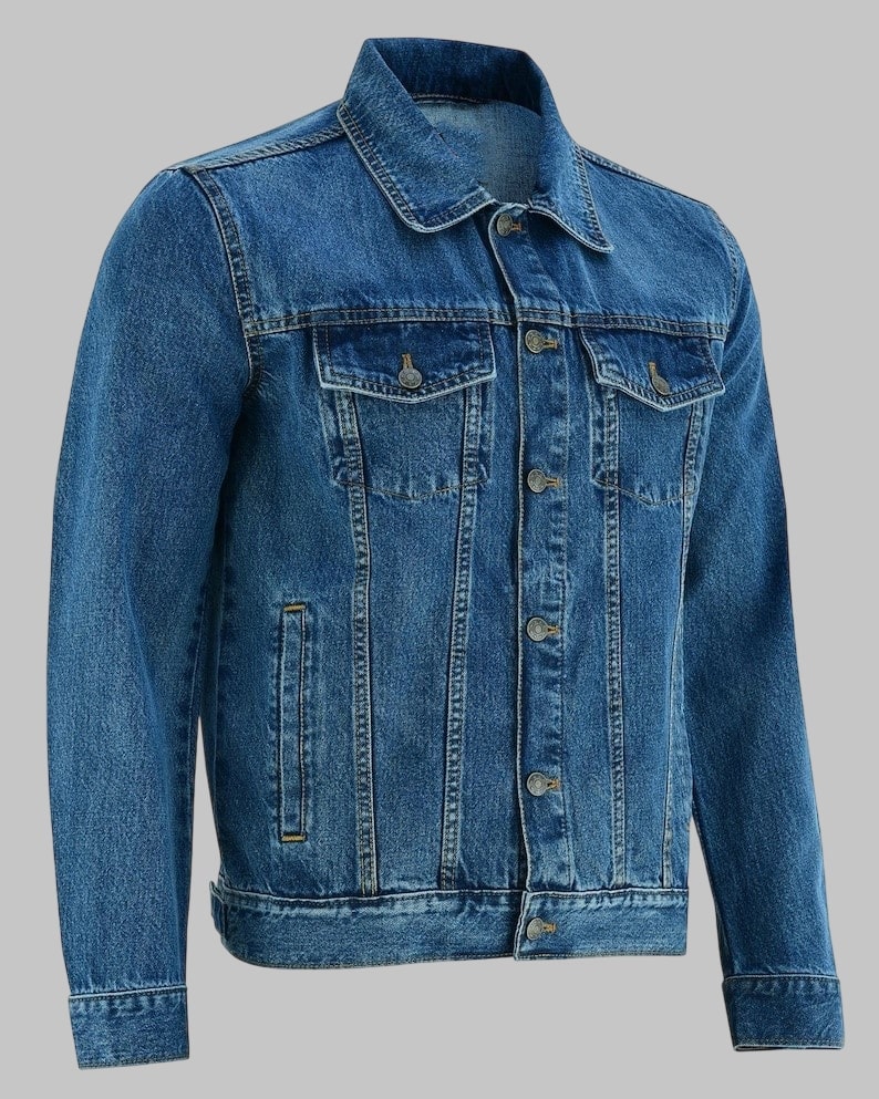 Men Heavy Duty Blue Denim Motorcycle Jacket