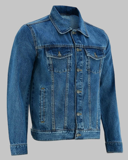 Men Heavy Duty Blue Denim Motorcycle Jacket