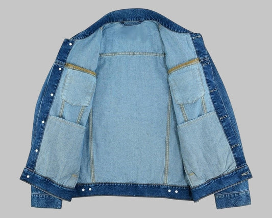 Men Heavy Duty Blue Denim Motorcycle Jacket
