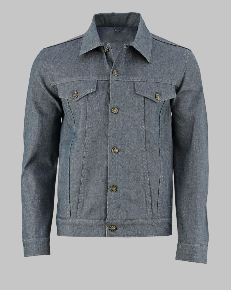 Men Heavy Duty Grey Denim Motorcycle Jacket