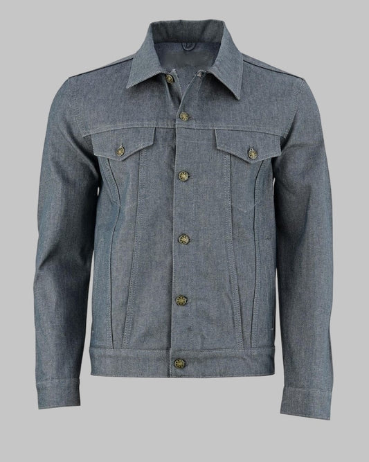 Men Heavy Duty Grey Denim Motorcycle Jacket