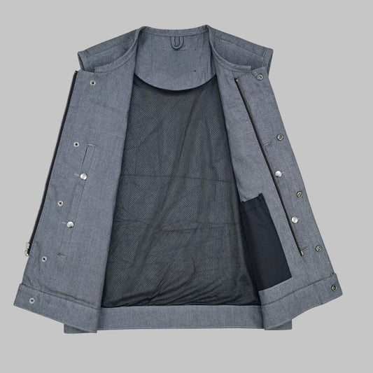 Men Heavy Duty Grey Denim Motorcycle Jacket