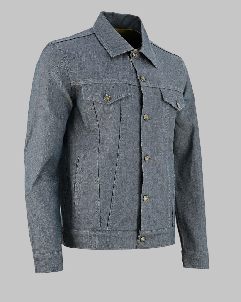 Men Heavy Duty Grey Denim Motorcycle Jacket