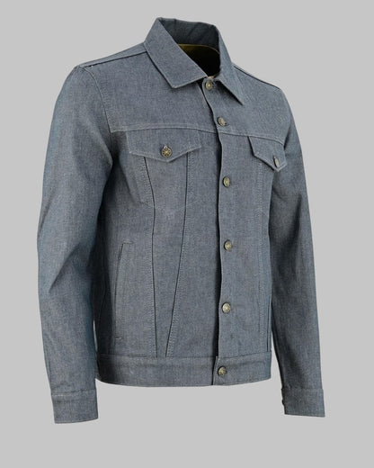 Men Heavy Duty Grey Denim Motorcycle Jacket