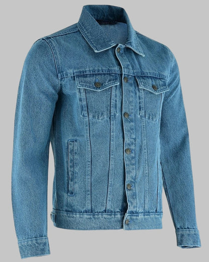 Men Heavy Duty Light Blue Denim Motorcycle Jacket