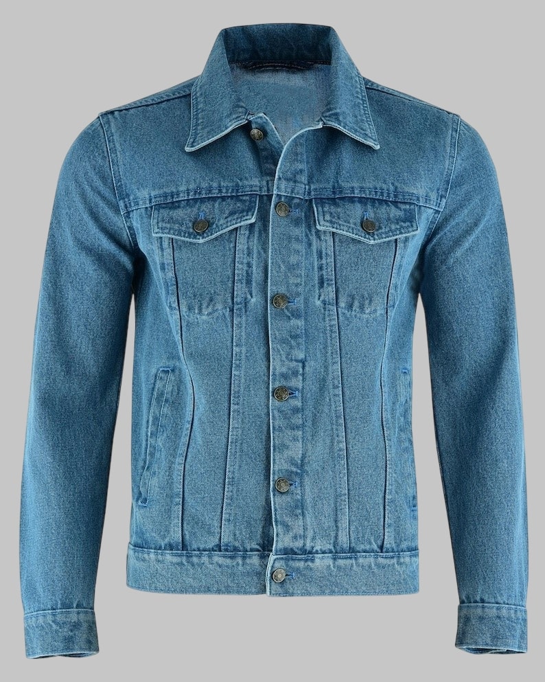 Men Heavy Duty Light Blue Denim Motorcycle Jacket