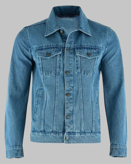Men Heavy Duty Light Blue Denim Motorcycle Jacket