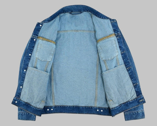 Men Heavy Duty Light Blue Denim Motorcycle Jacket