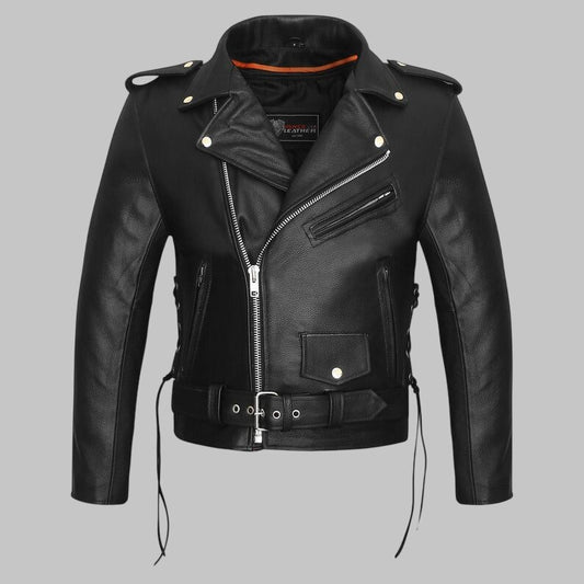 Men Premium Police Style Black Leather Motorcycle Jacket