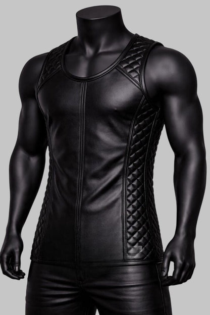 Men Quilted Leather Tank Top Biker Style Sleeveless Vest