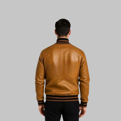 Men Tan Sheepskin Leather Pullover Jacket