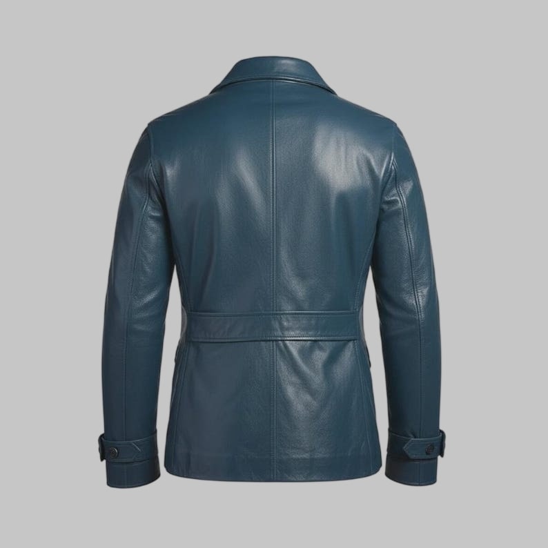 Men Vintage Blue Leather Jacket Handmade
