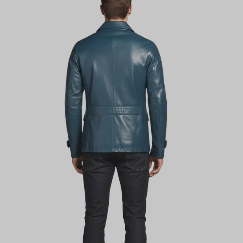 Men Vintage Blue Leather Jacket Handmade